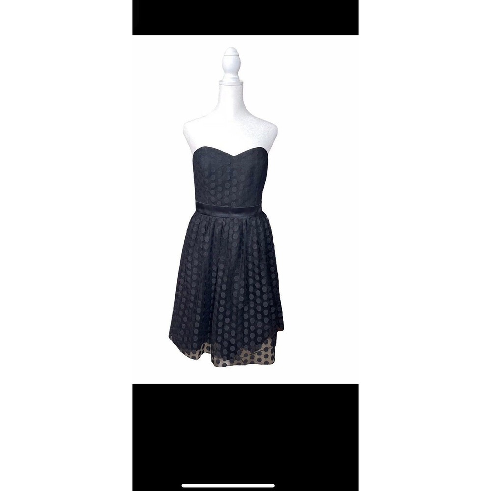 White House Black Market strapless black polka dot tulle cocktail dress size 2